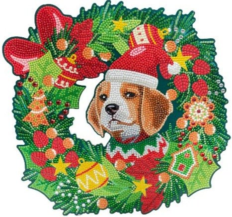 Load image into Gallery viewer, Christmas Dog 30cm Crystal Art Wreath - Front Close View
