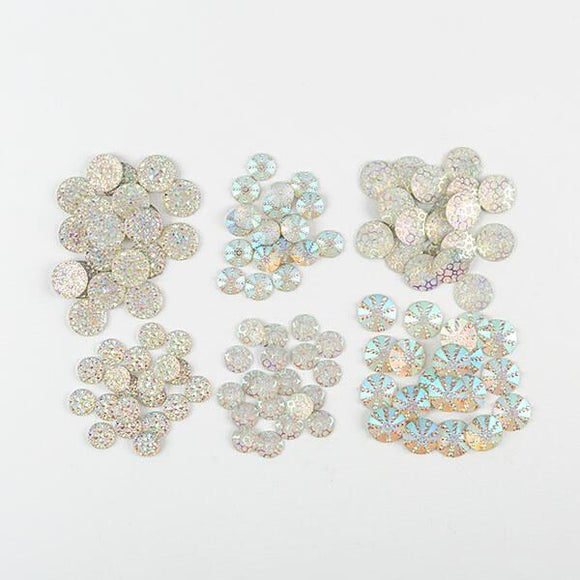 120 piece AB clear textured resin bling kit: 6 shapes, 20 pieces of each.