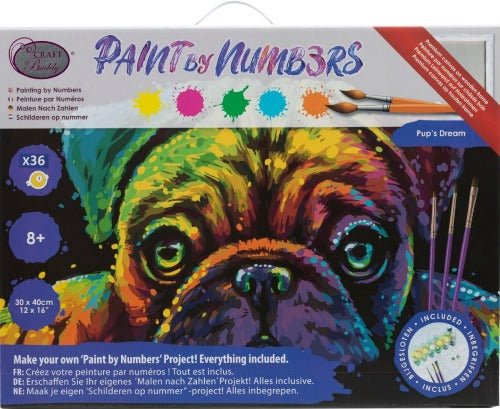 Load image into Gallery viewer, &amp;quot;Pup&amp;#39;s Dream&amp;quot; Paint by Numb3rs 30x40cm Framed Kit - Front Packaging
