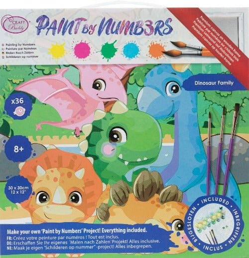 "Dinosaur Family" 30x30cm Paint By Numb3rs Kit - Front Packaging