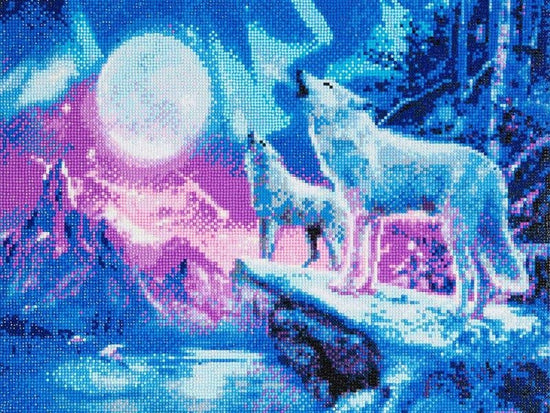 "Wolves & Northern Lights" Framed Crystal Art Kit 40x50cm Front 