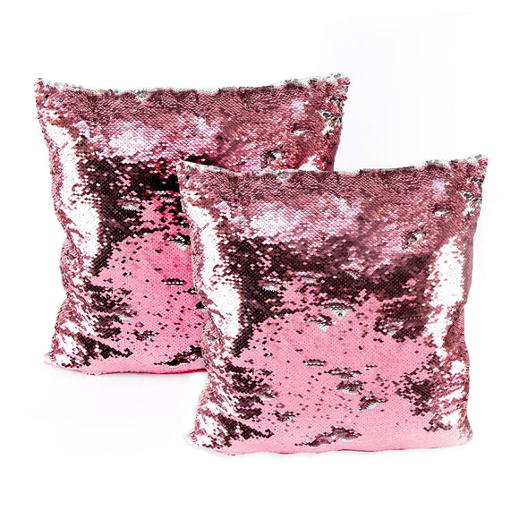Set of 2 Pink to Silver Magic Sequin Cushions - 40x40cm Each