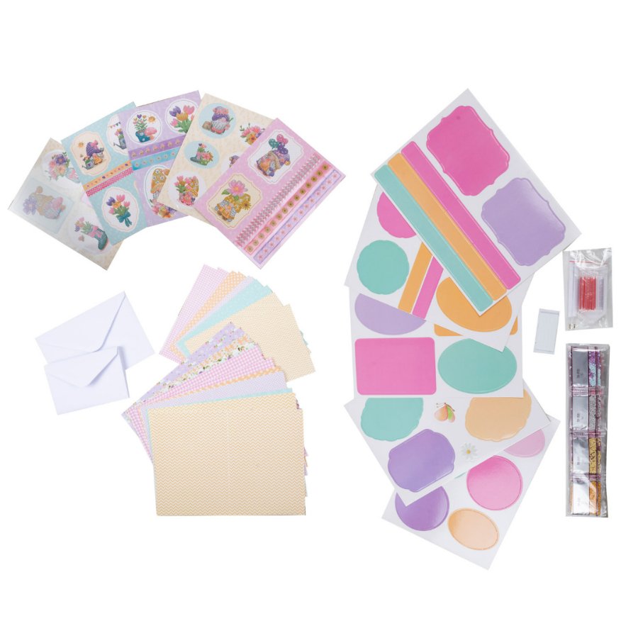 Crystal Art Paper Crafting Kit - Gnomes Flower Garden Contents