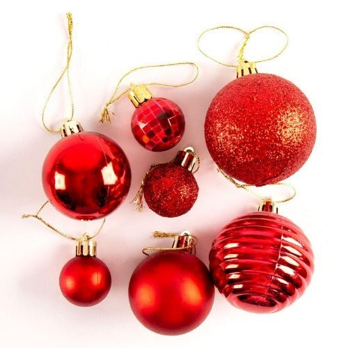 50 Assorted Red Mixed Sized Baubles