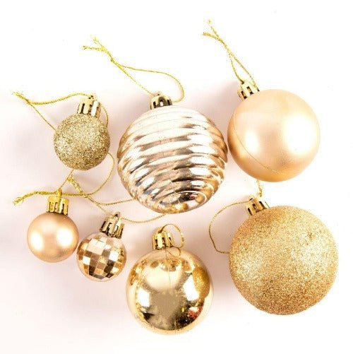 50 Assorted Champagne Gold Mixed Sized Baubles