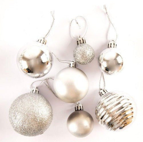 50 Assorted Silver Mixed Sized Baubles