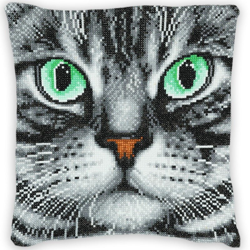 "Grey Cat Face" Crystal Art 30x30cm Cushion Kit