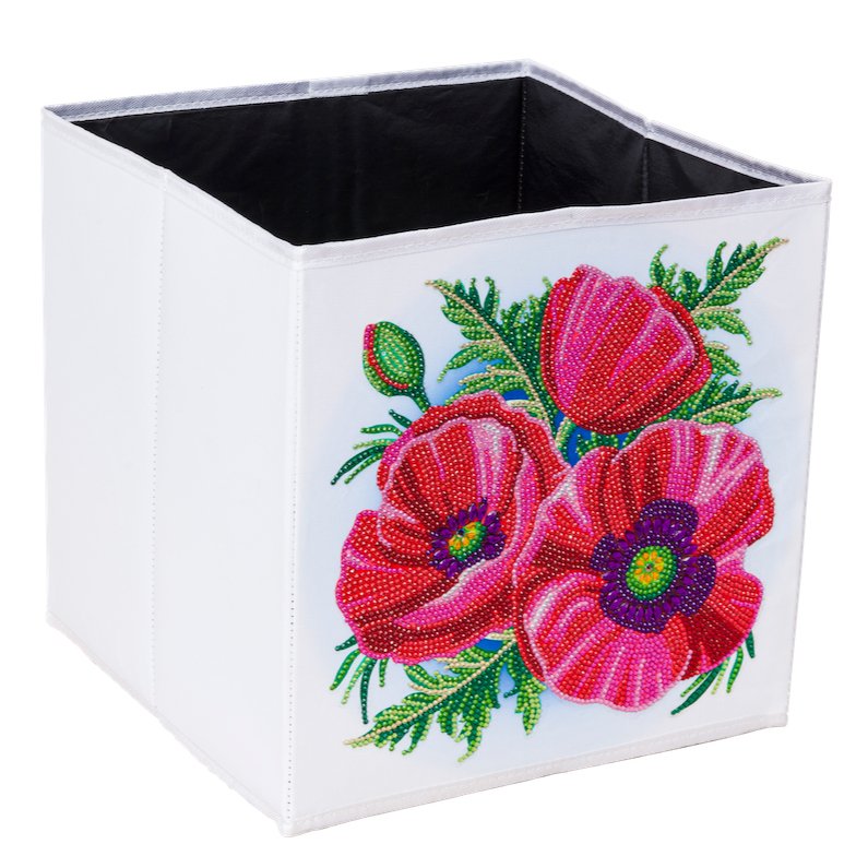 "Pretty Poppies" Crystal Art Folding Storage Box 30x30cm Front 