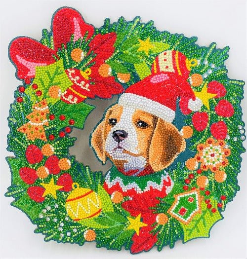 Christmas Dog 30cm Crystal Art Wreath - Front View