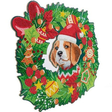 Christmas Dog 30cm Crystal Art Wreath - Side View