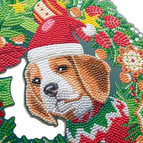 Load image into Gallery viewer, Christmas Dog 30cm Crystal Art Wreath - Complete Close Up
