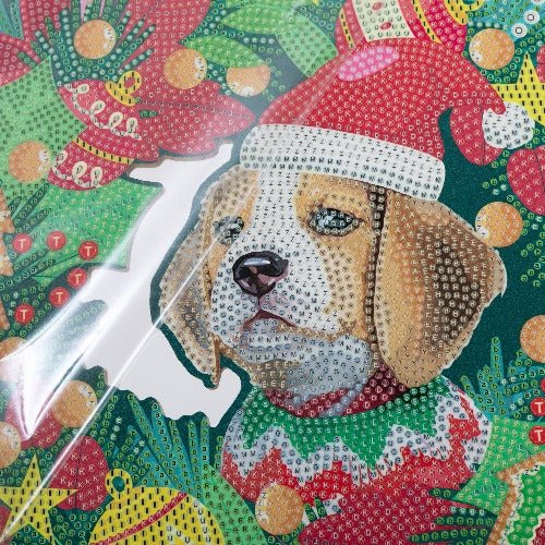 Load image into Gallery viewer, Christmas Dog 30cm Crystal Art Wreath - Incomplete Close Up
