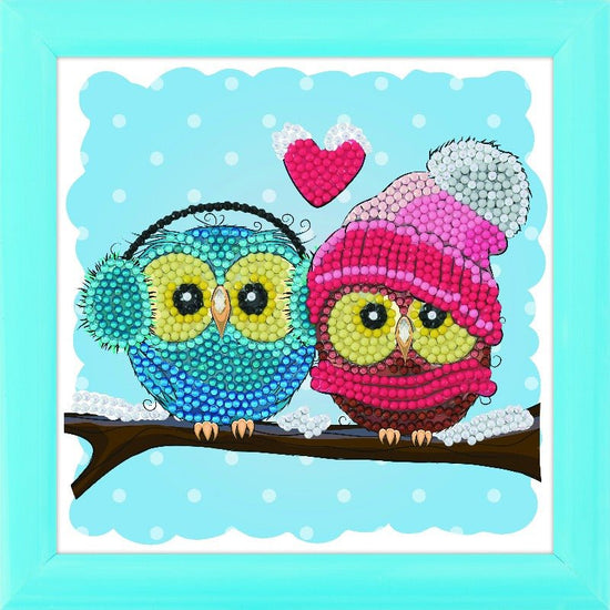 Load image into Gallery viewer, &amp;quot;Cosy Owls&amp;quot; Crystal Art Frameable 16x16cm

