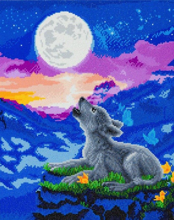 Load image into Gallery viewer, Howling wolf cub crystal art canvas kit
