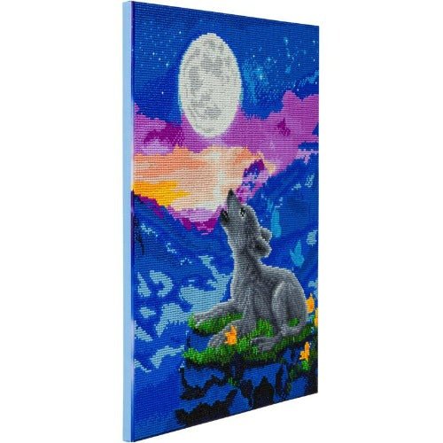 Load image into Gallery viewer, Howling wolf cub crystal art canvas kit side view
