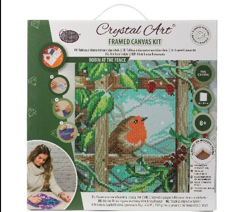 Robin at the fence crystal art canvas art kit packaging front