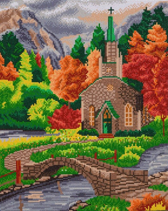 Load image into Gallery viewer, Church by the river crystal art canvas kit
