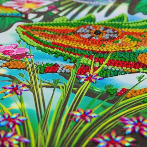 Chameleon jungle crystal art canvas kit close up