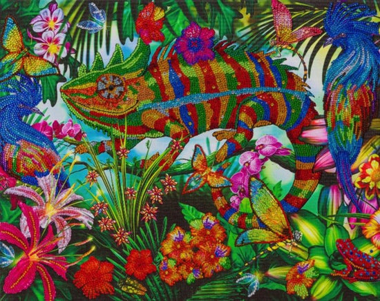 Load image into Gallery viewer, Chameleon jungle crystal art canvas kit
