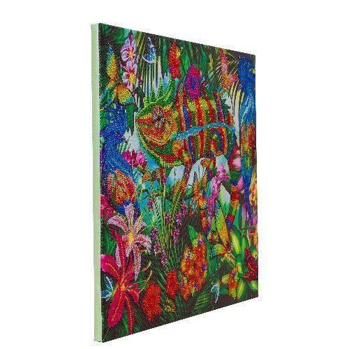 Load image into Gallery viewer, Chameleon jungle crystal art canvas kit side view
