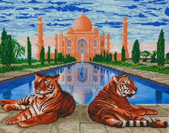 Load image into Gallery viewer, Taj mahal tigers crystal art canvas kit
