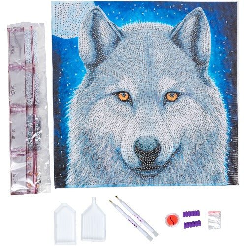 Load image into Gallery viewer, Moonlight wolf crystal art kit contents
