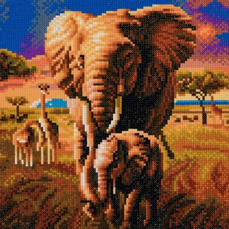"Elephant of Savannah" Framed Crystal Art Kit 30x30cm