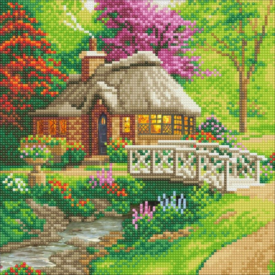 "Friendship Cottage" by Thomas Kinkade Crystal Art Kit 30x30cm Before