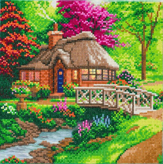 "Friendship Cottage" by Thomas Kinkade Crystal Art Kit 30x30cm Front