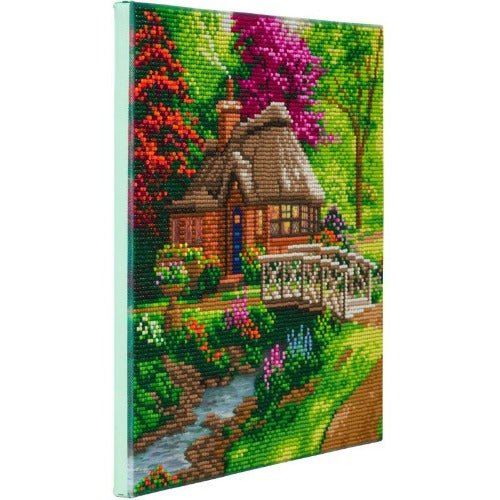 "Friendship Cottage" by Thomas Kinkade Crystal Art Kit 30x30cm Side view