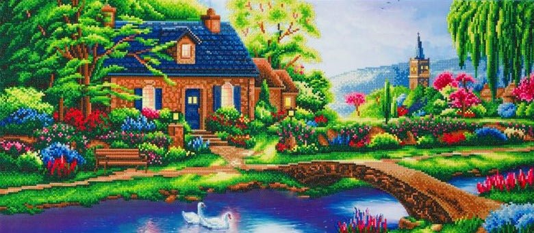 "Stoney Creek Cottage" by Thomas Kinkade Crystal Art Kit Panoramic 40x90cm