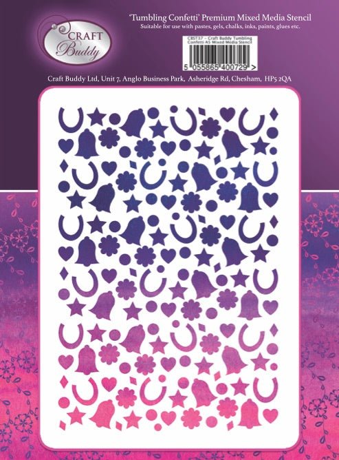 Load image into Gallery viewer, Craft Buddy Tumbling Confetti A5 Premium Mixed Media Stencil
