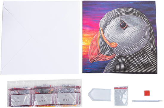 Load image into Gallery viewer, Puffin Sunset Crystal Art Card - Contents
