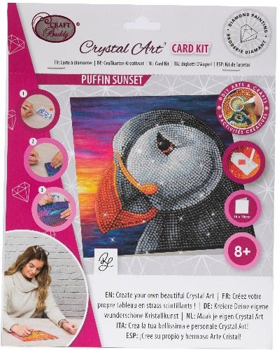 Load image into Gallery viewer, Puffin Sunset Crystal Art Card - Front Packaging
