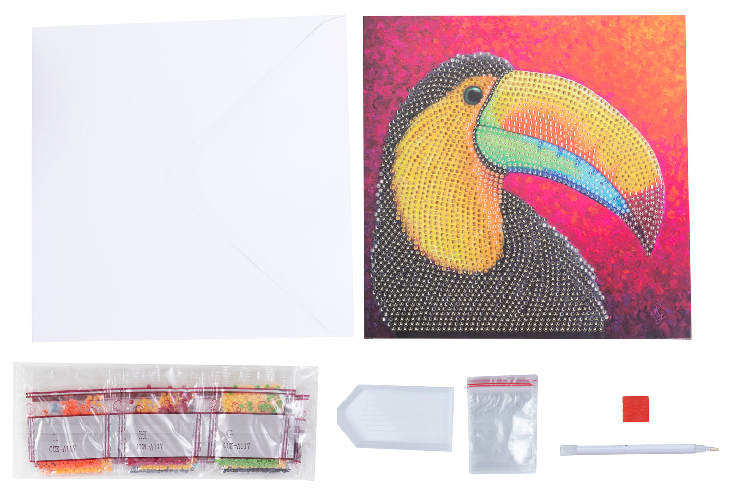 Load image into Gallery viewer, Tropical Toucan Crystal Art Card - Contents

