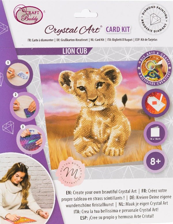 "Lion Cub" 18x18cm Crystal Art Card