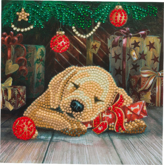 Load image into Gallery viewer, &amp;quot;Sleepy Puppy&amp;quot; 18x18cm Crystal Art Card
