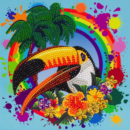 "Rainbow Toucan" Crystal Art Card 18x18cm