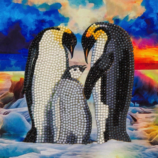 "Penguin Family" Crystal Art Card 18x18cm