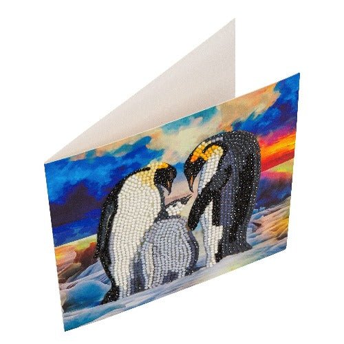 "Penguin Family" Crystal Art Card 18x18cm