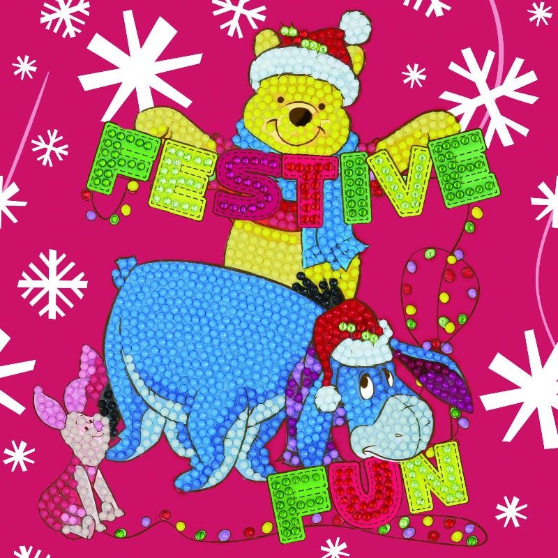"Festive Winnie the Pooh" Crystal Art Card 18x18cm
