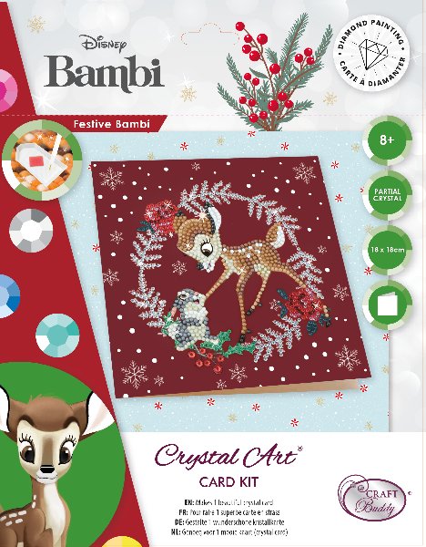 Load image into Gallery viewer, &amp;quot;Festive Bambi&amp;quot; Crystal Art Card 18x18cm
