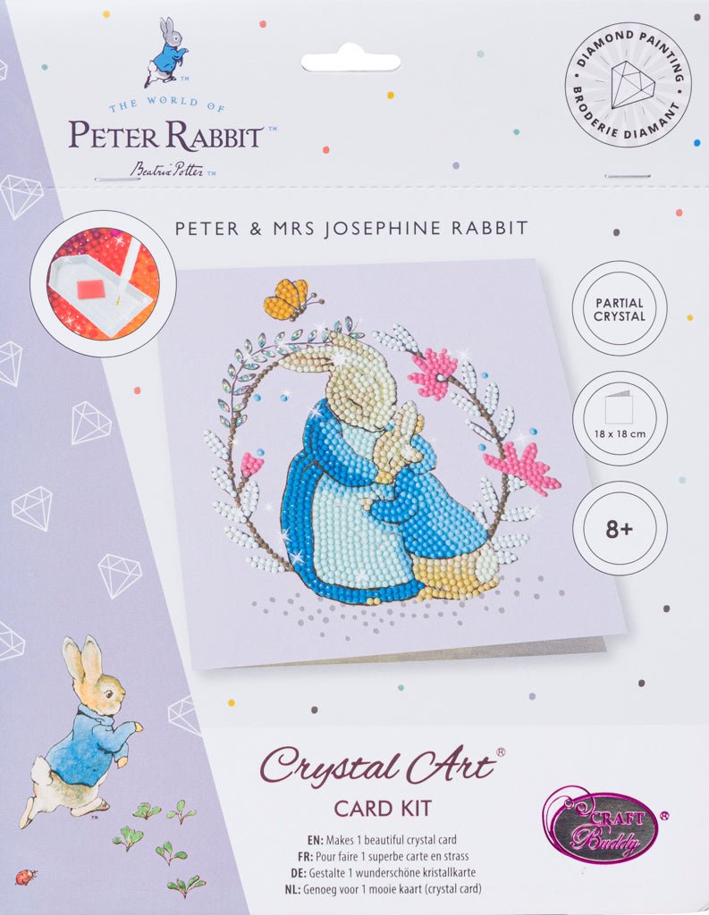 Peter & Mrs Josephine Rabbit 18x18cm Crystal Art Card