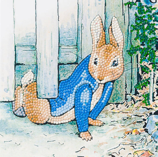 "Peter Rabbit Under the Fence" Crystal Art Card 18x18cm
