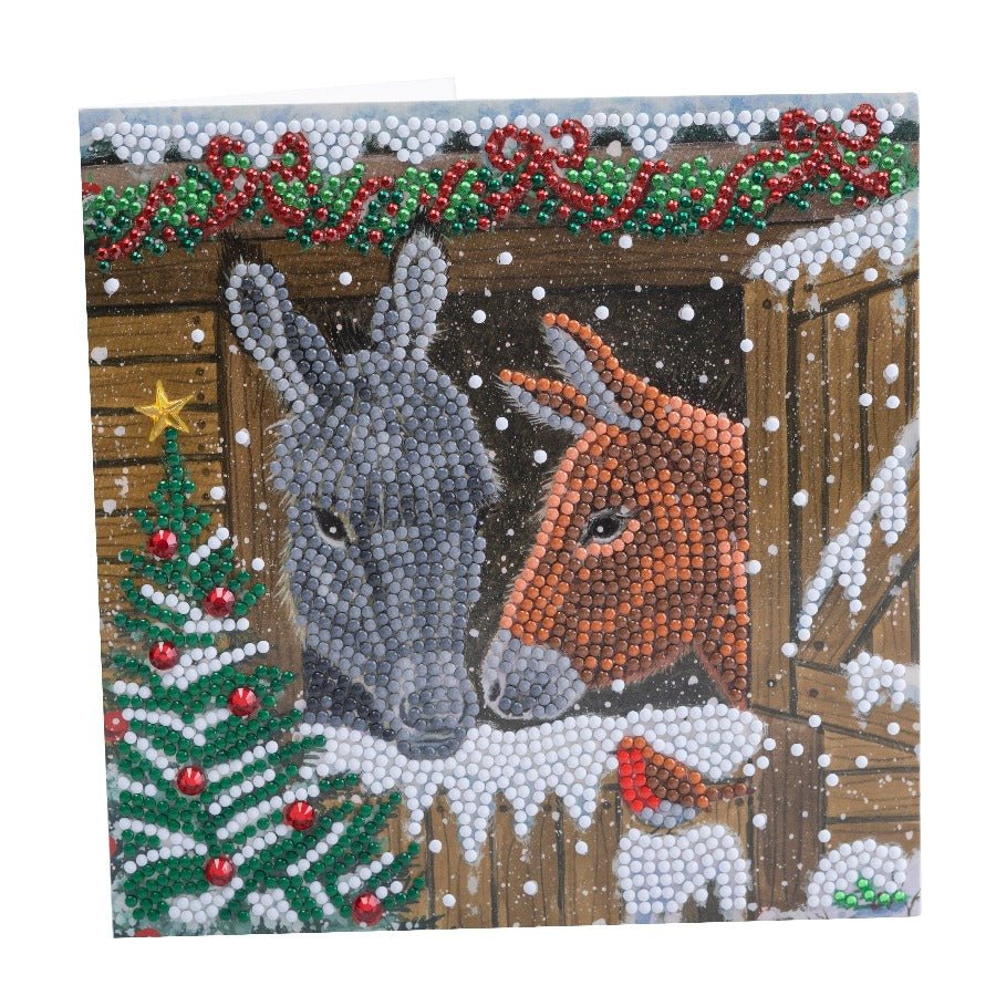 Load image into Gallery viewer, Winter Donkeys, 18x18cm Crystal Art Card - Front View
