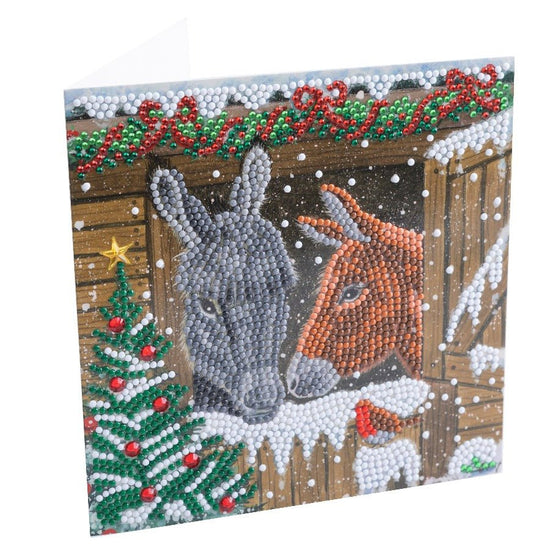 Winter Donkeys, 18x18cm Crystal Art Card Side View