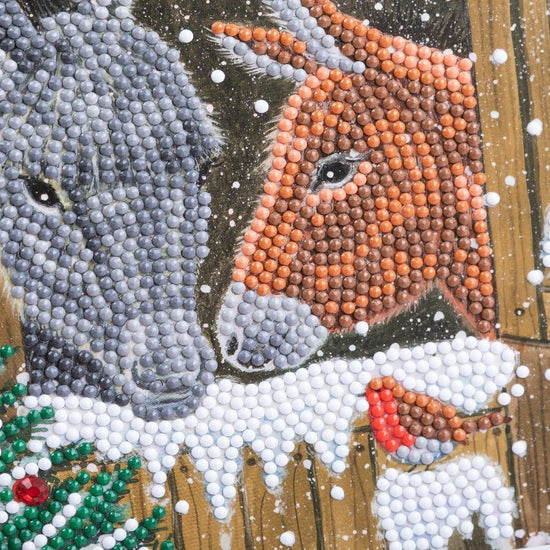Load image into Gallery viewer, Winter Donkeys, 18x18cm Crystal Art Card Close Up
