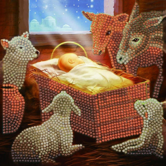 "Baby in a Manger" Crystal Art Card 18x18cm