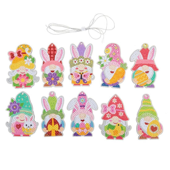 Crystal Art Wooden Hanging Decoration - Easter Gnomes front