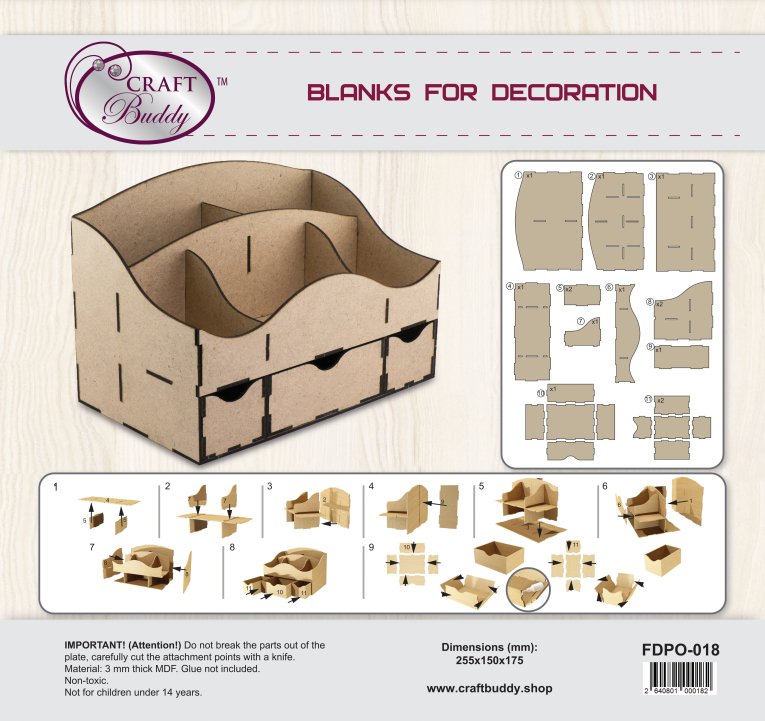 Load image into Gallery viewer, FDPO-018: Craft Buddy 8 Compartment MDF Organiser Caddy
